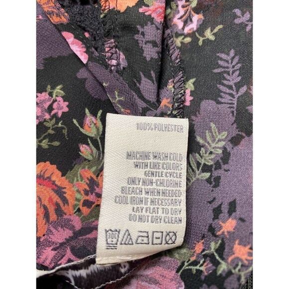 American Rag cie Dress Womens MEDIUM Black Purple Pink Green Long Sleeve Chiffon - Picture 9 of 9